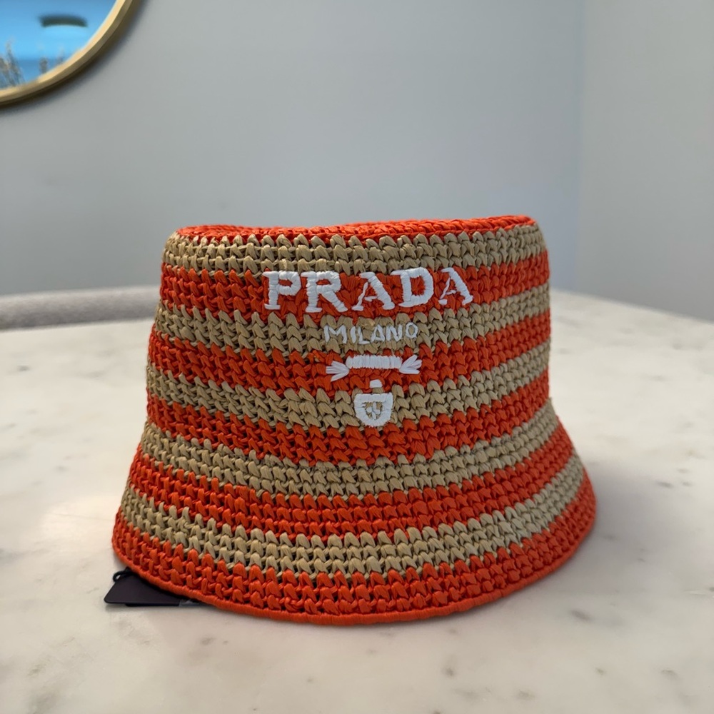 Prada Orange and Tan Striped Hat